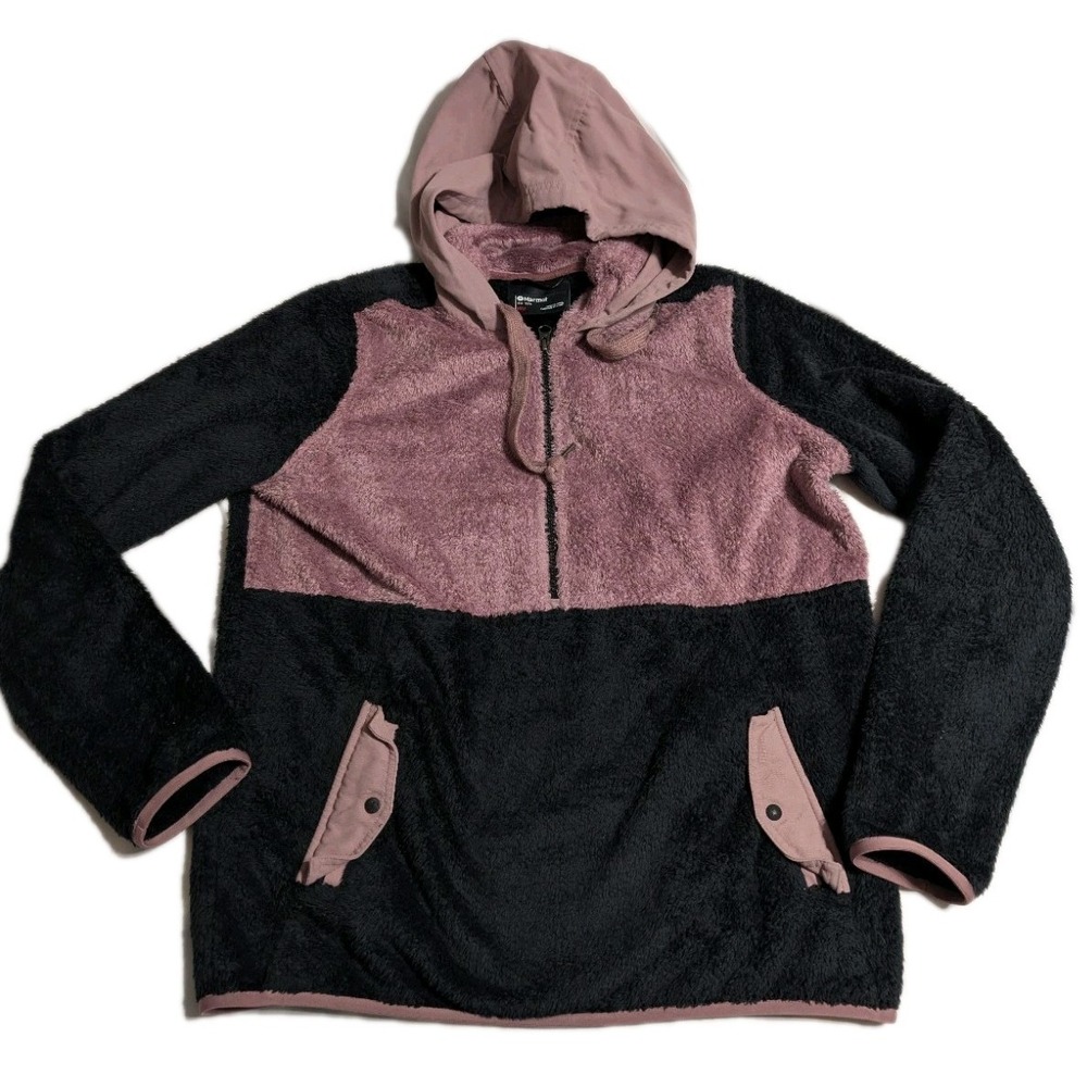 Marmot Hooded Sherpa Fleece Jacket‎ Women's M Mauve Black Colorblock